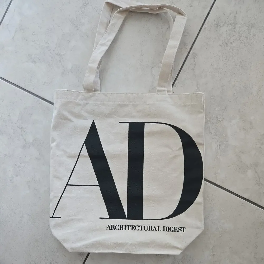 Architectural Digest AD Logo Canvas Tote Bag Natural Beige with Black Lettering